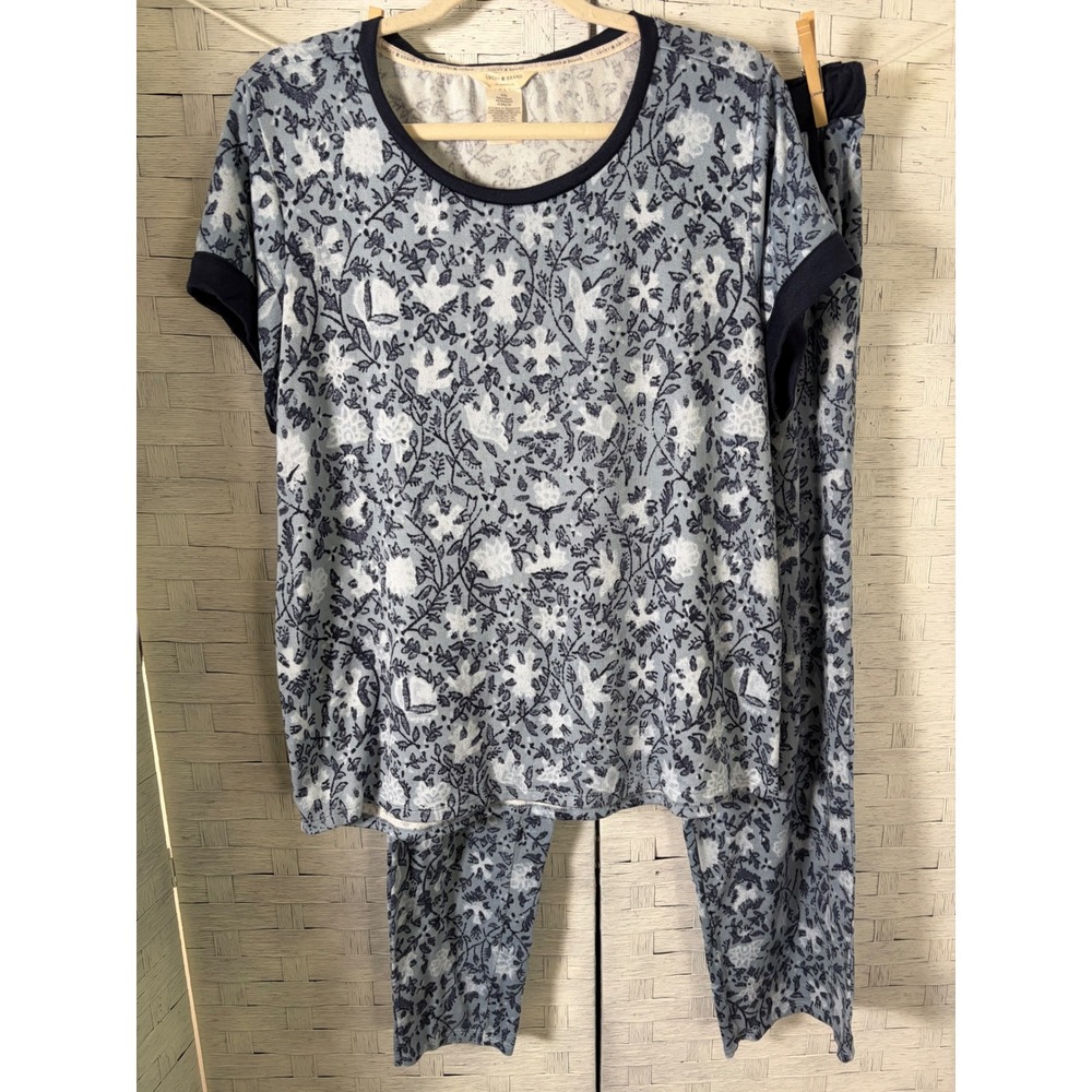 Lucky Brand Womens Pajama Blue‎ Floral Sleepwear 2 Piece Cozycore